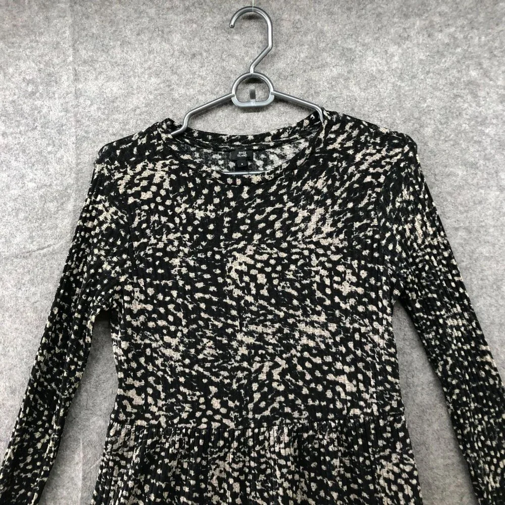 River Island Knit Long Sleeve Dress Size 8 Ribbed Tiered‎ Leopard Print Black